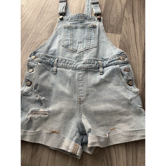 Old Navy Shortalls Womens Small Blue Shorts Bib Overalls Cuffed Distressed 30x3 - Picture 7 of 16